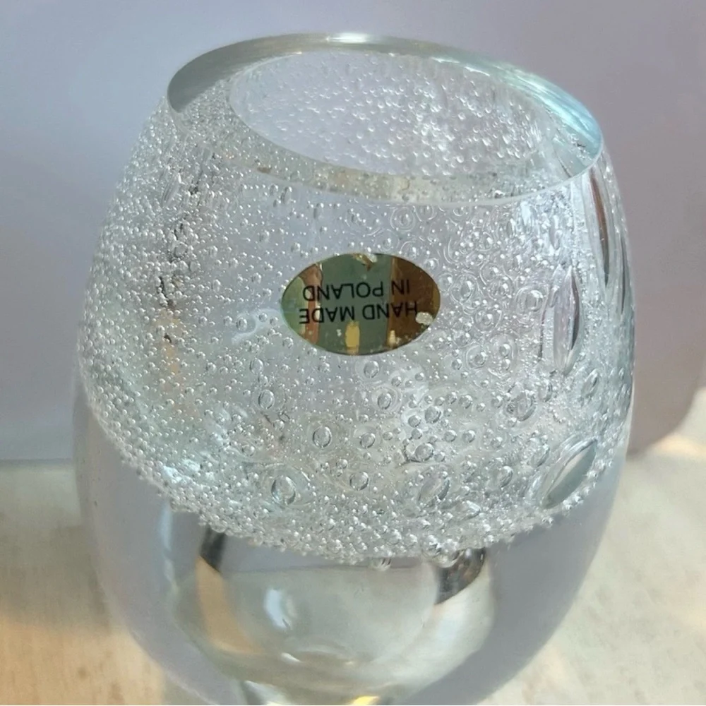 Hand Blown Glass Bubble Vase Modern Decor Studio Art Glass Vintage Clear Glass